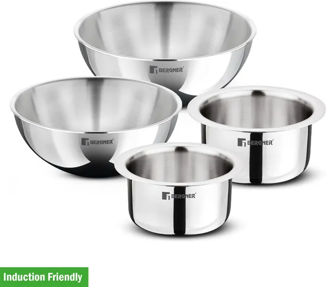 BERGNER TriPro Tri-Ply Stainless Steel 4 Pc Cookware Combo Set, Induction Bottom Induction Bottom Cookware Set