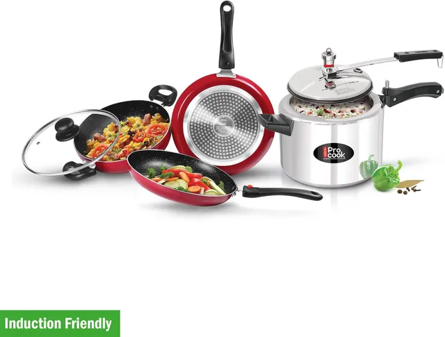 MILTON Pro Cook Kitchen Jewel Set of 4 & Aluminium Induction Pressure Cooker (5L) Induction Bottom Non-Stick Coated Cookware Set