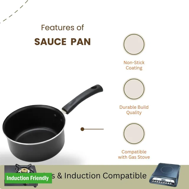 cookpro Non-Stick Sauce Pan with Sturdy Handle | Gas & Induction Compatible Induction Bottom Non-Stick Coated Cookware Set