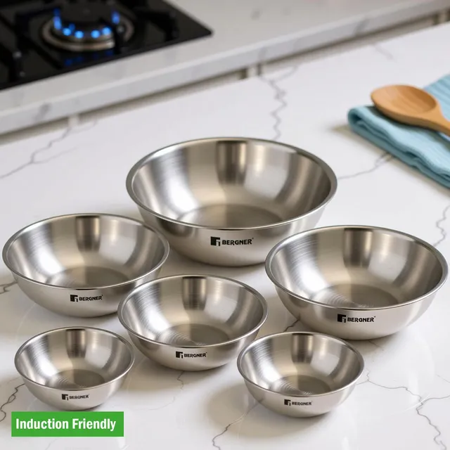 BERGNER Argent Triply Stainless Steel Set of 6 Pcs Tasra/Taslas Induction Bottom Cookware Set