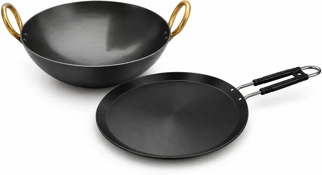 E-Shop Iron Kadai & FlatTawa Combo Set | Roti, Chapati, Paratha, Dosa & Cooking Pan Cookware Set