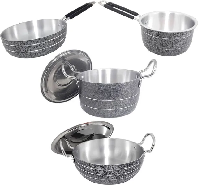 bartan hub Kadhai , Frying Pan , Sauce Pan , Kunda Tope with Lid ( Dishwasher safe ) Cookware Set