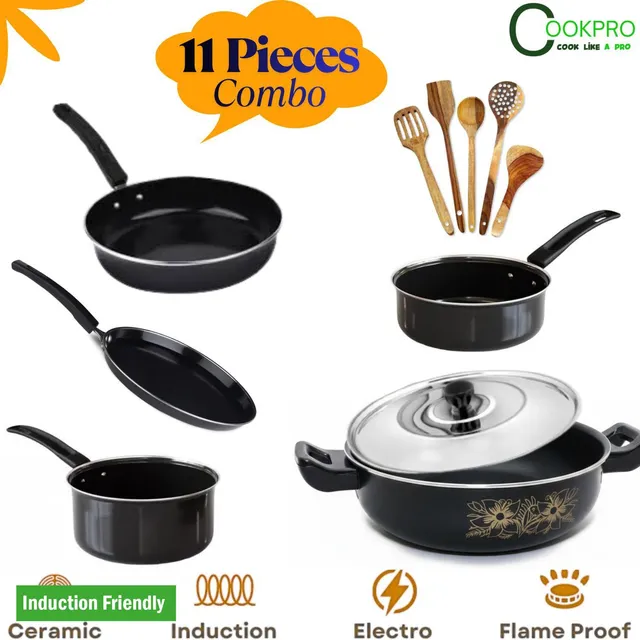 cookpro 5 pcs cookware set with 5 spatula Induction Bottom Non-Stick Coated Cookware Set
