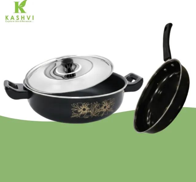 cookpro Cookpro kadhai with lid and Frying pan/Frypan omelette/curry/pizza Induction Bottom Non-Stick Coated Cookware Set