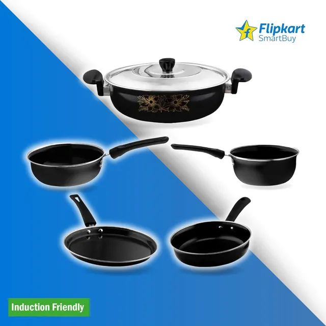 Flipkart SmartBuy Sleek Kitchen Essential: 6-Piece Cast Iron Non-Stick Cookware Set - Gas Stove & Induction Bottom Non-Stick Coated Cookware Set