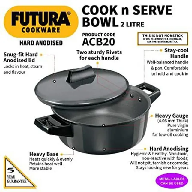 Hawkins Futura Hard Anodised Cook-n-Serve Bowl, 2 and 5 litres Cookware Set