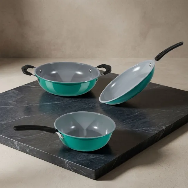Rk RK Deluxe Mini Lightweight Induction-Friendly Ceramic Trio Non-Stick Coated Cookware Set