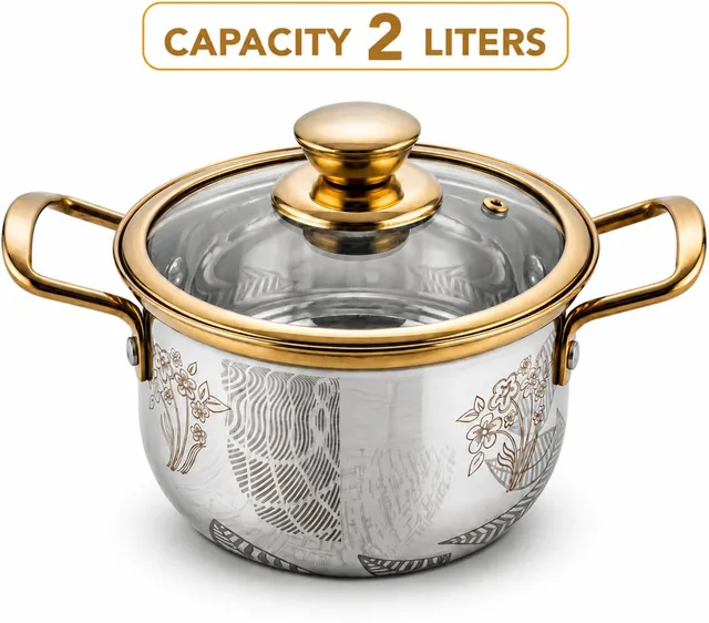perfect point Stainless Steel 2 Litre Cooking Pot with Glass Lid | Gas & Induction Compatible Cookware Set