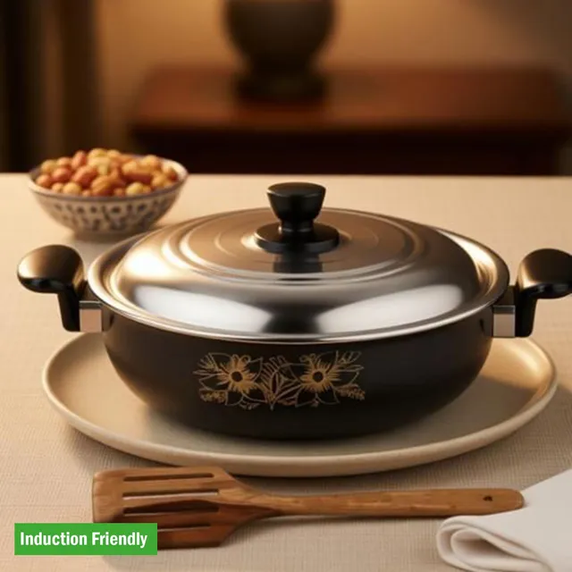 TOLXI Non Sticky Kadhai With LID,Spatula Induction Bottom Non-Stick Coated Cookware Set