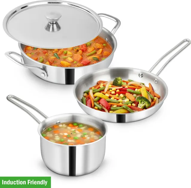 IMPEX 4 Pcs SS Triply Cookware Set with 3-Layer Ultra Thick | Non-Rustic Induction Bottom Cookware Set