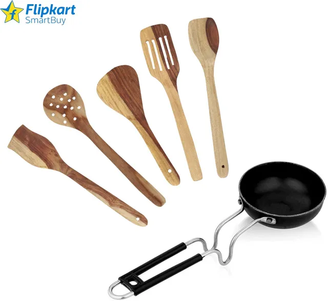 Flipkart SmartBuy Kitchen Combo Set - Heavy Iron Tadka Pan & Spatula Set of 5 Pcs - Kitchen Cookware Set