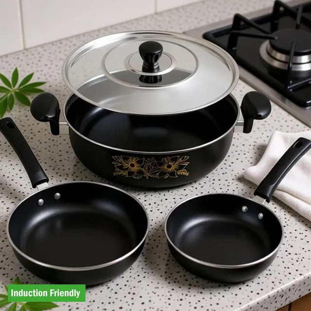 cookpro Cookpro Deluxe Non-stick(Natural Iron) Best Kitchen Cookware Set Of 4 Induction Bottom Non-Stick Coated Cookware Set