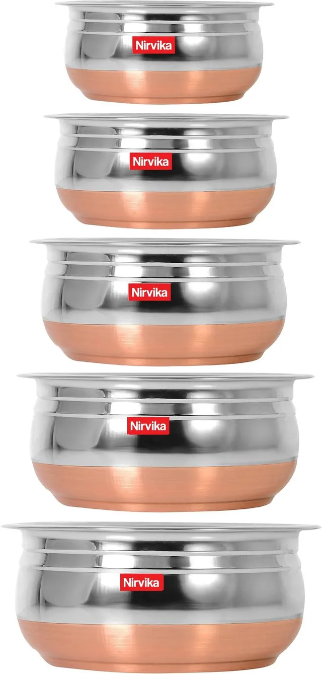 Nirvika Copper Base Handi set of 5 / Urli Set serving bowl dinner patila Cookware Set