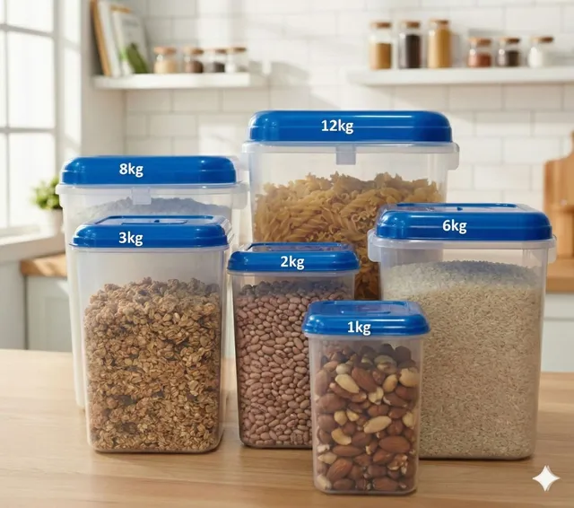 Veksin Plastic Grocery Container  - 1 kg, 2 kg, 3 kg, 6 kg, 8 kg, 12 kg