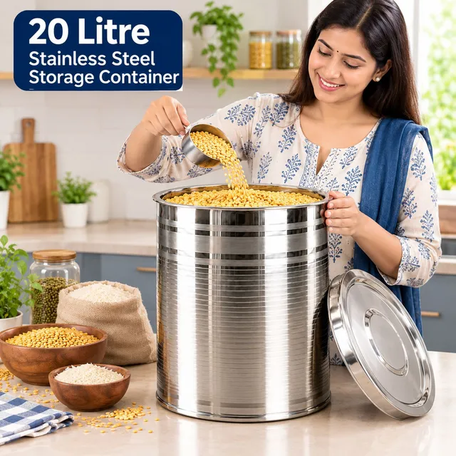 VINAYAKDECOR Stainless Steel Grocery Container  - 20 L