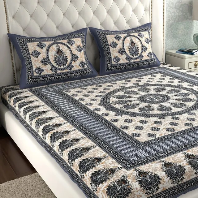 MONAYRA Cotton Double Flat 144 TC Printed 1 Bedsheet with 2 Pillow Covers
