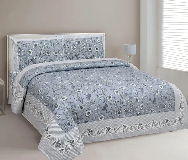 MAFATLALS Cotton Double Flat 144 TC Floral 1 Bedsheet with 2 Pillow Covers