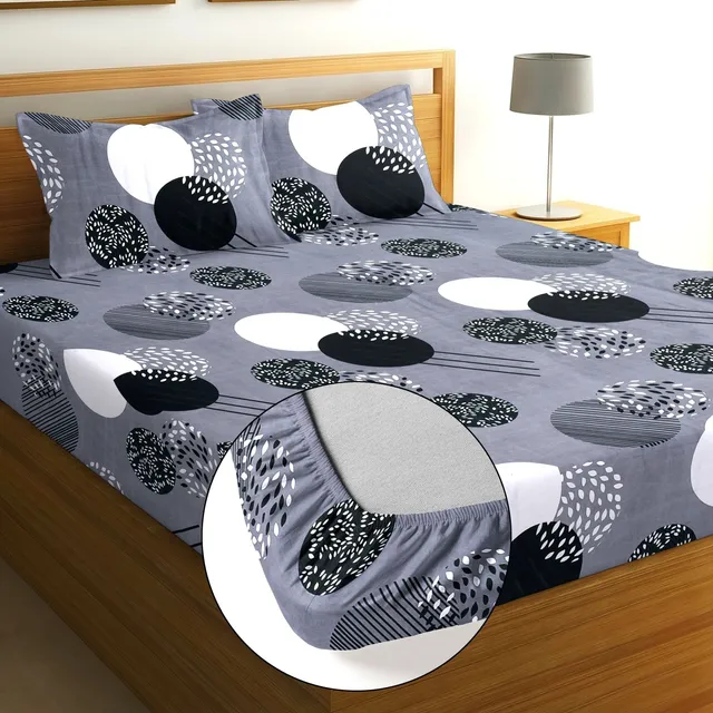 Moonroof Cotton Double Fitted (Elastic) 244 TC Printed 1 Summer Bedsheet with 2 Pillow Covers