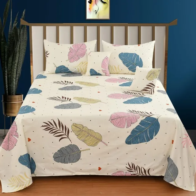 Vkn Cotton King Flat 299 TC Printed 1 Bedsheet with 2 Pillow Covers