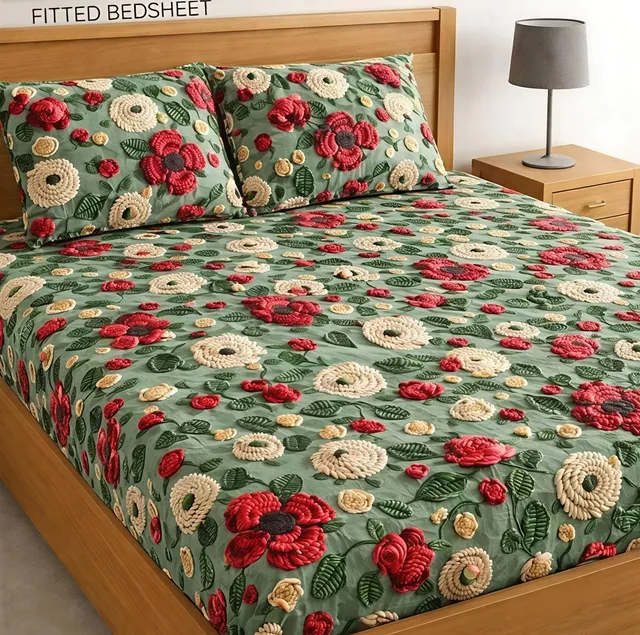 KIDSHEET Cotton King, Double Fitted (Elastic) 350 TC Floral 1 Bedsheet