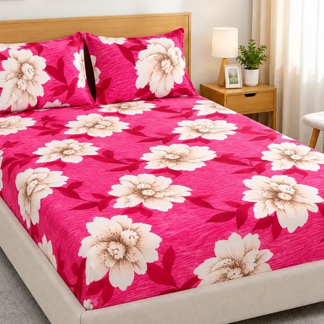 Alauddin Cotton Double Flat 200 TC 3D Printed 1 Summer Bedsheet with 2 Pillow Covers