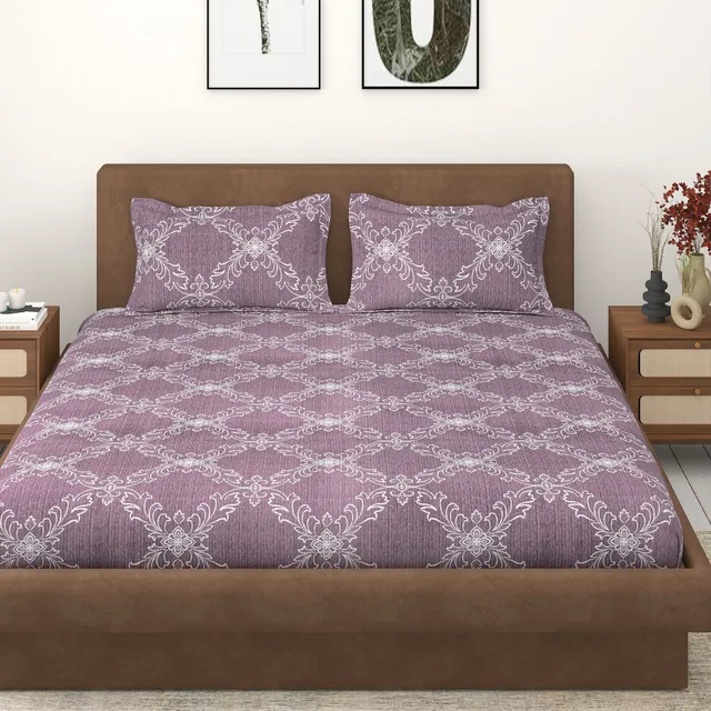 RICHKRAFT Cotton Super King Flat 244 TC Printed 1 Summer Bedsheet with 2 Pillow Covers