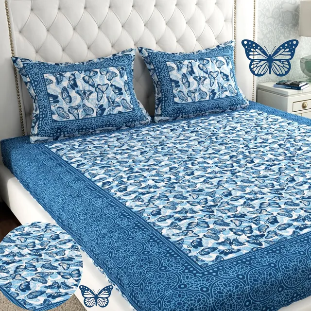 Leo Creation Cotton Double Flat 144 TC Printed 1 Bedsheet with 2 Pillow Covers