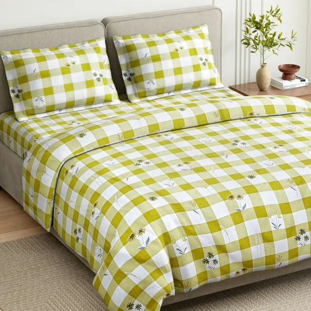haus & kinder Cotton Double Flat 130 TC Floral 1 Bedsheet with 2 Pillow Covers