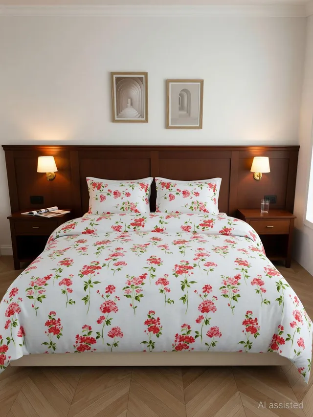 haus & kinder Microfiber Double Flat 200 TC Printed 1 Bedsheet with 2 Pillow Covers