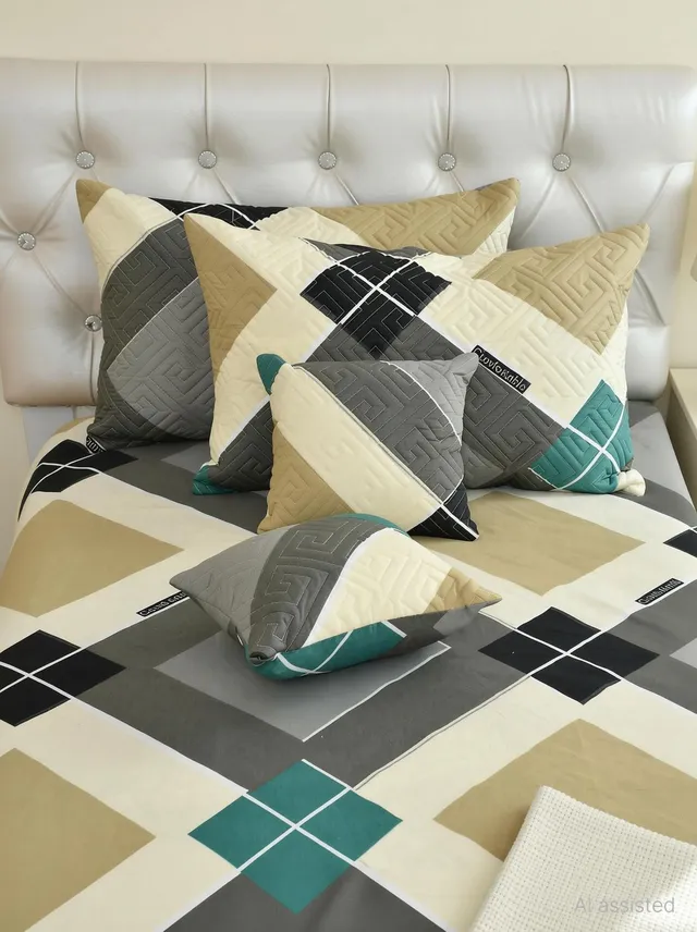 CLOVIS KRAFTS Cotton King Flat 300 TC Floral 1 Bedsheet with 2 Pillow Covers, 2 Cushion Covers