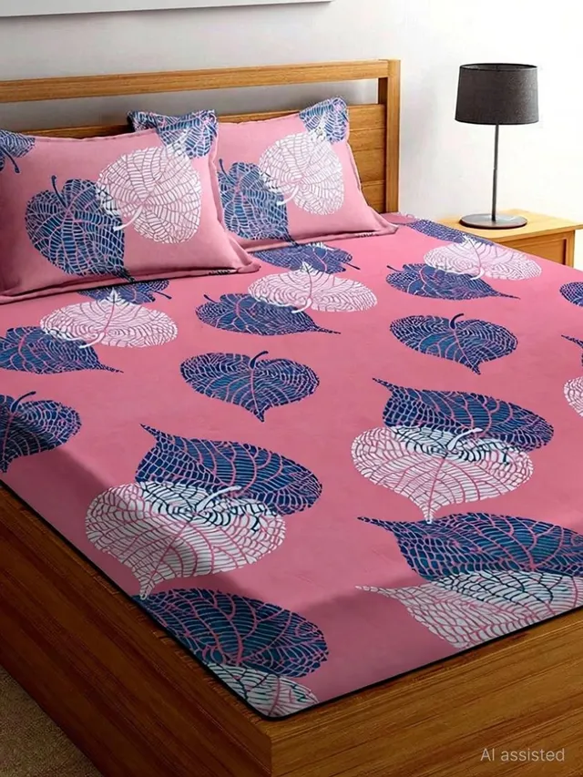 VAS COLLECTIONS Microfiber King Flat 144 TC Printed 1 Summer Bedsheet with 2 Pillow Covers
