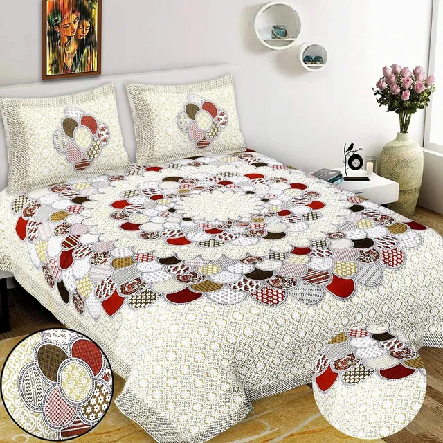 MONAYRA Cotton Double Flat 144 TC Printed 1 Bedsheet with 2 Pillow Covers