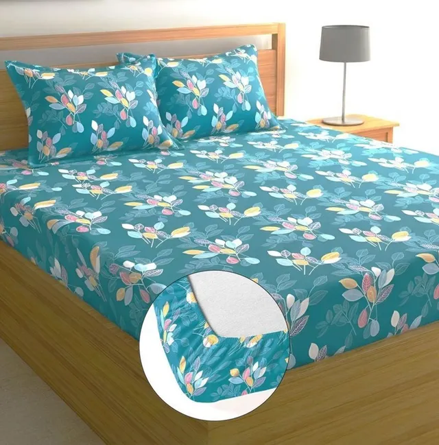 COZY QUEEN Cotton Queen Fitted (Elastic) 220 TC Floral 1 Summer Bedsheet with 2 Pillow Covers
