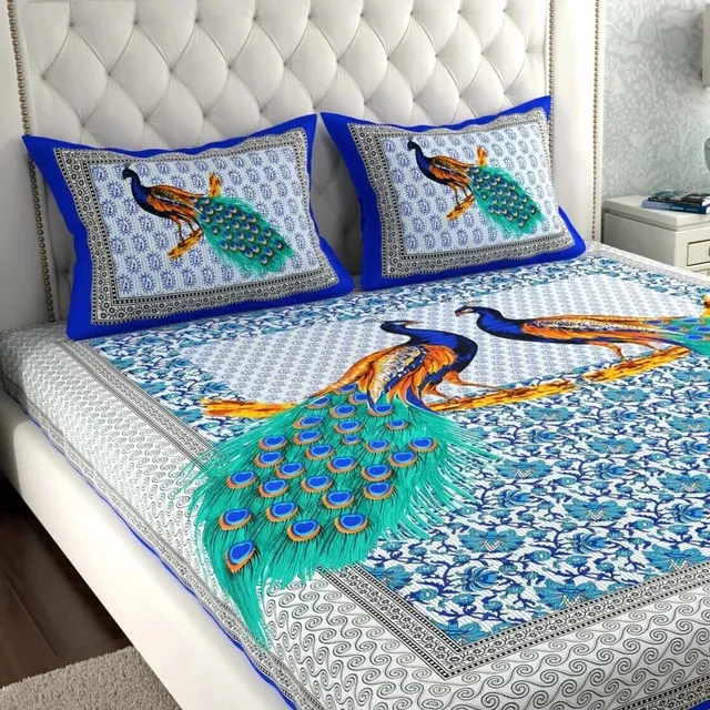 Leo Creation Cotton Double Flat 144 TC Printed 1 Bedsheet with 2 Pillow Covers