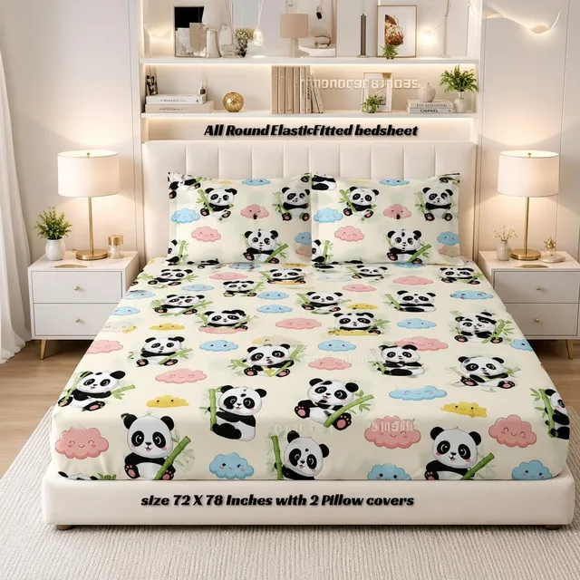 HIYANSHI HOME FURNISHING Cotton King Fitted (Elastic) 320 TC Printed 1 Bedsheet