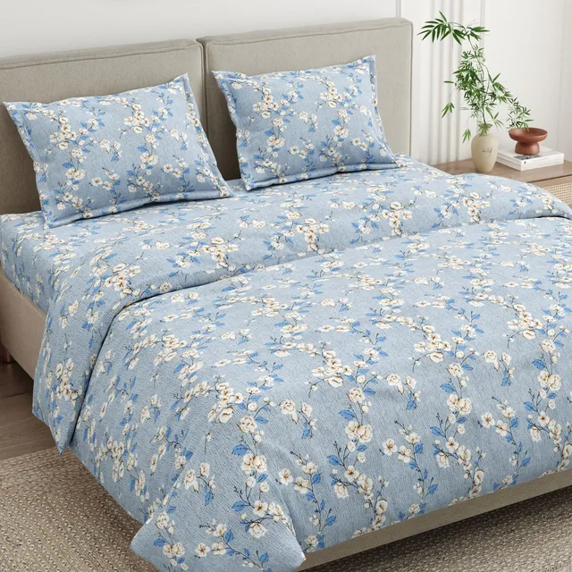 haus & kinder Cotton Double Flat 130 TC Floral 1 Bedsheet with 2 Pillow Covers