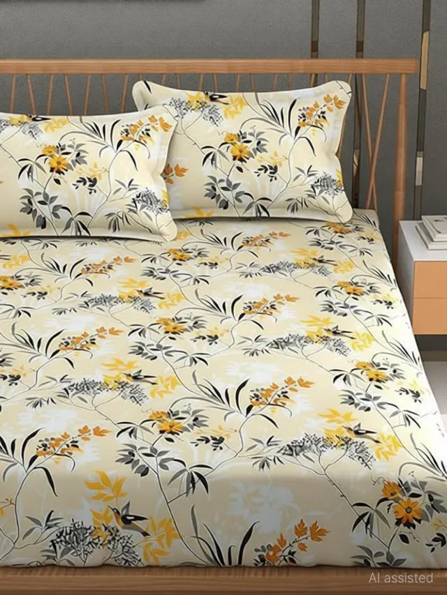 LUMORA NEST Cotton Queen Flat 300 TC Checkered 1 Bedsheet with 2 Pillow Covers