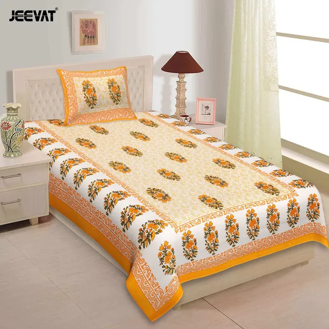 Jeevat Cotton Single Flat 144 TC Jaipuri Prints 1 Bedsheet