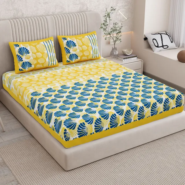 SARVOCH Cotton Double Flat 144 TC Jaipuri Prints 1 Bedsheet with 2 Pillow Covers