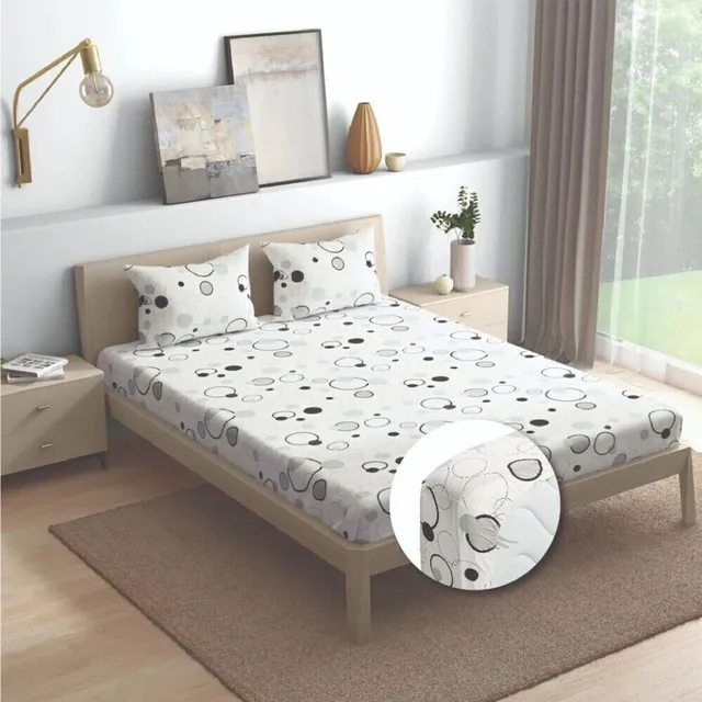 Wakefit Cotton King Fitted (Elastic) 200 TC Printed 1 Bedsheet with 2 Pillow Covers