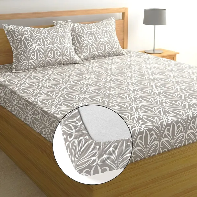 Moonroof Cotton Double Fitted (Elastic) 244 TC Printed 1 Summer Bedsheet with 2 Pillow Covers