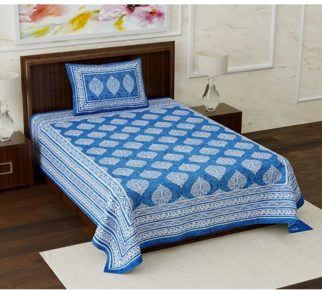 Homeline Cotton Single Flat 104 TC Printed 1 Bedsheet with 2 Pillow Covers