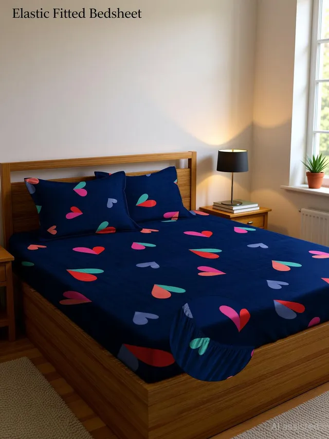 Amrange Microfiber King Fitted (Elastic) 210 TC Floral 1 Bedsheet with 2 Pillow Covers