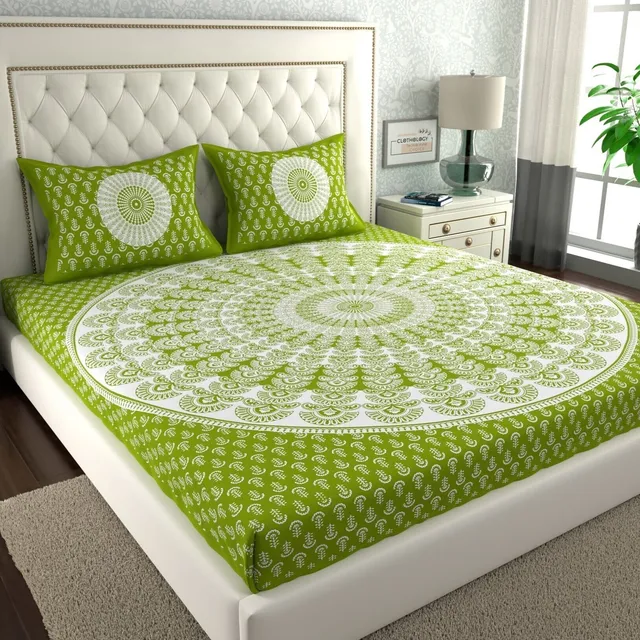 CLOTHOLOGY Cotton Double Flat 144 TC Printed 1 Summer Bedsheet with 2 Pillow Covers