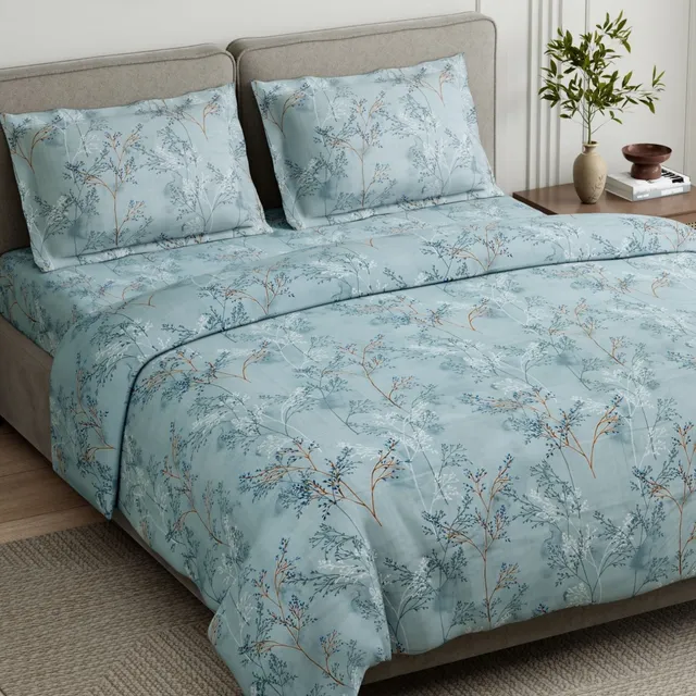 haus & kinder Cotton King Flat 144 TC Printed 1 Summer Bedsheet with 2 Pillow Covers