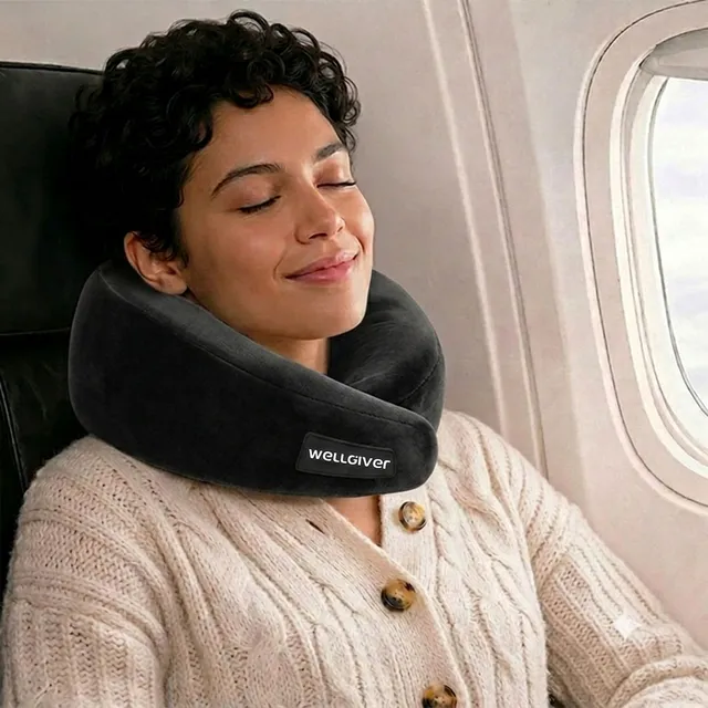 WELLGIVER Memory Foam Travel Pillow Pack of 1 Solid 360 Degree Wrap With Adjustable Premium Velcro Strap for Flight