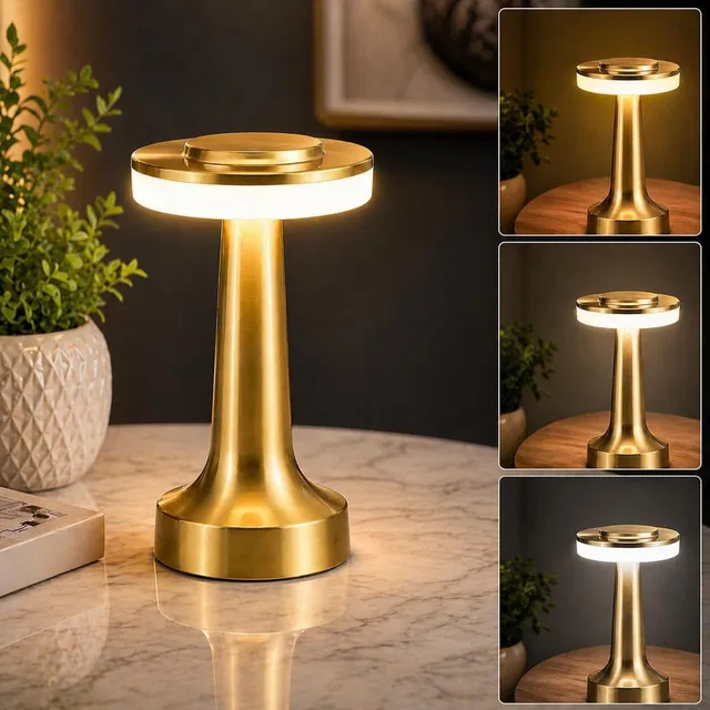 One94Store Rechargeable Metal LED Lamp, Touch Control, 3 Brightness Levels, 2000mAh Battery Table Lamp