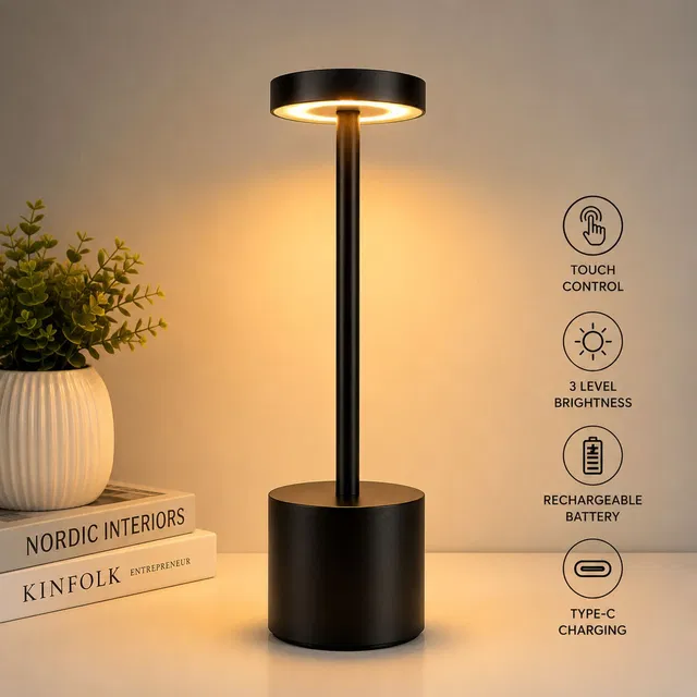 PandoraBox Rechargeable LED Table Lamp Touch Control 3 Brightness USB-C Desk Light Table Lamp