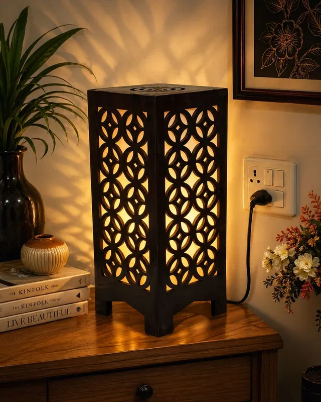 Flamingo Enterprises Wooden Table Lamp with Warm LED Light Table Lamp