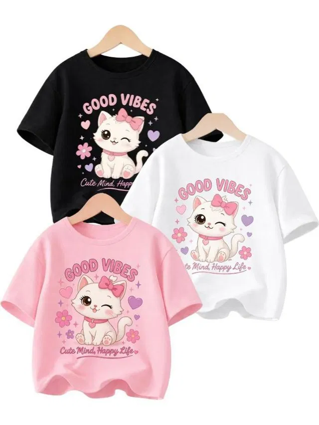 JSK Creation Girls Printed Cotton Blend Regular T Shirt